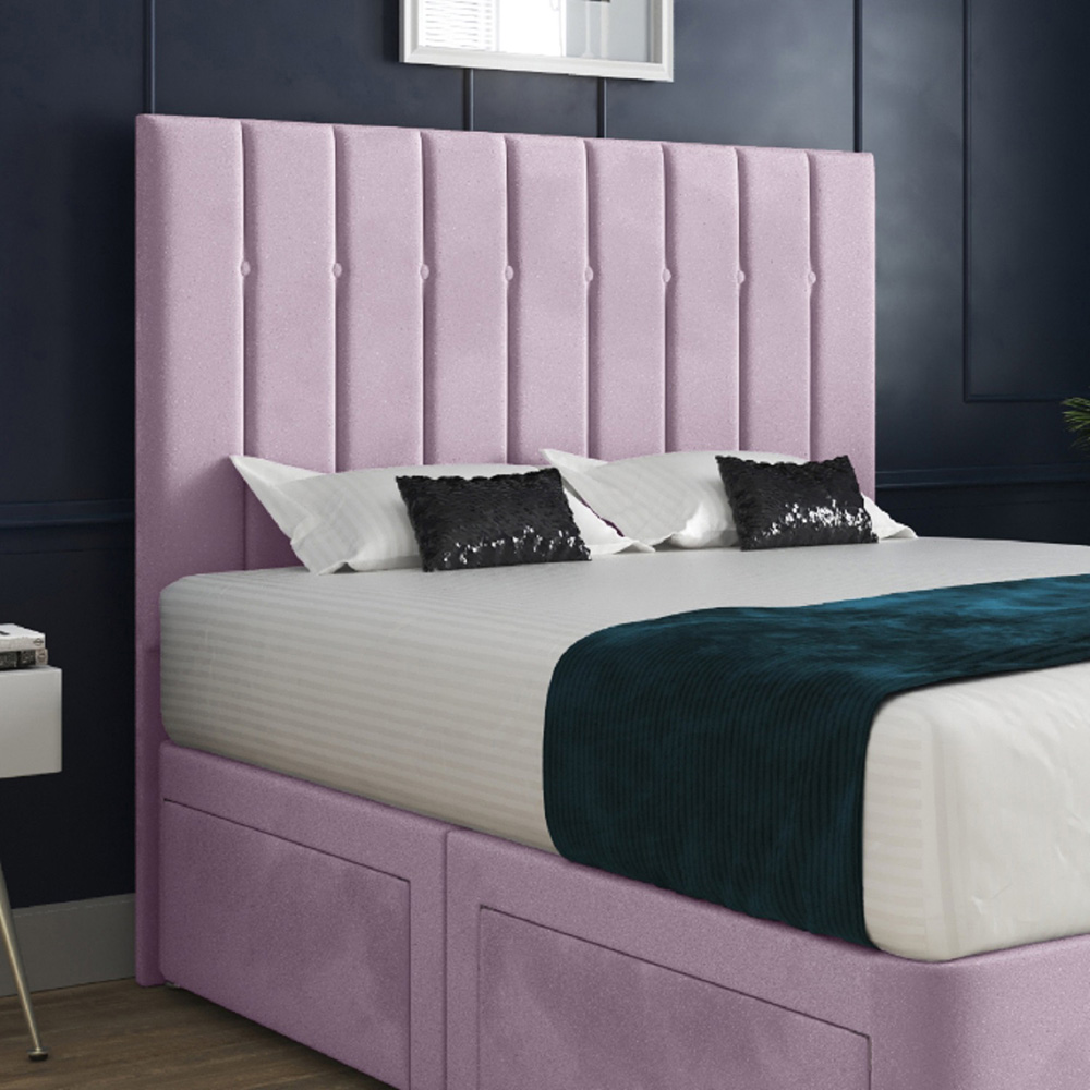 Marcelo Pink King Size Velvet Upholstered Divan Bed Frame with Linear Headboard Image 3