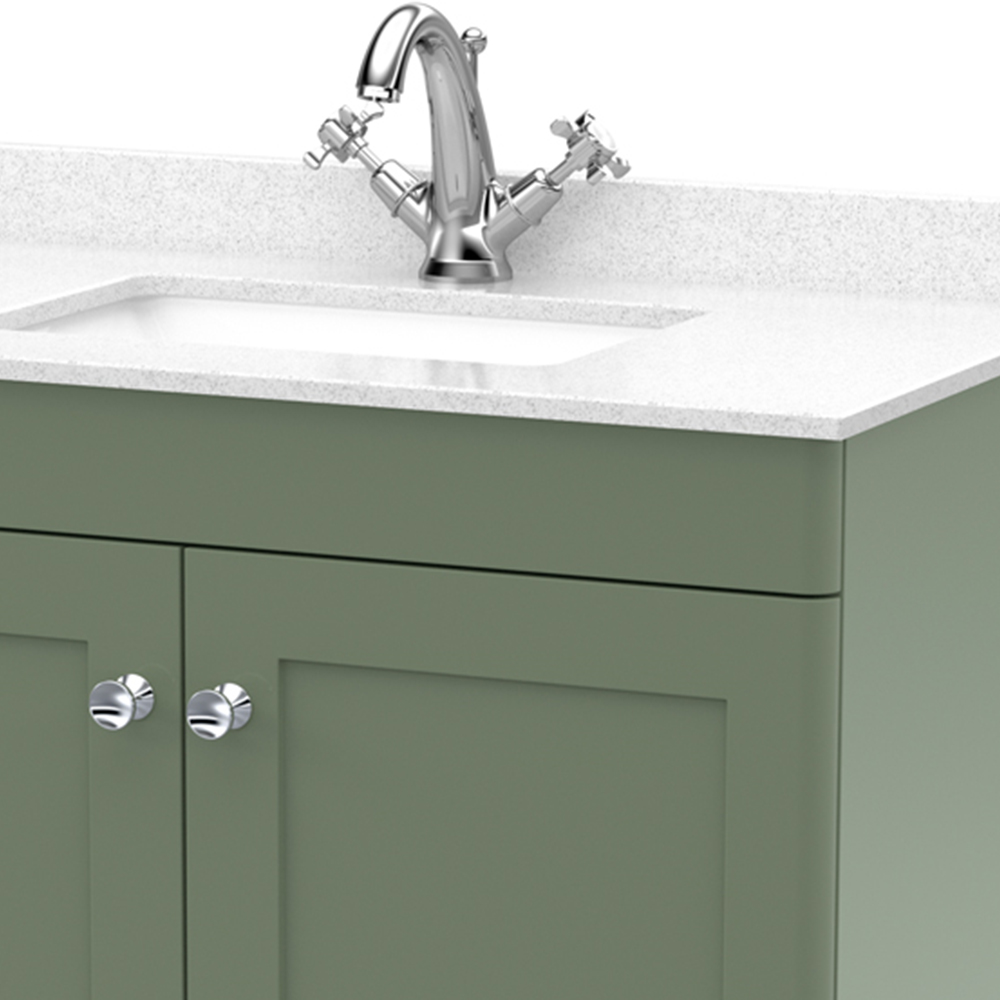 nuie Classique 2 Door Satin Green Floor Standing Unit and 1 Tap Hole Marble Top Square Basin 800mm Image 3
