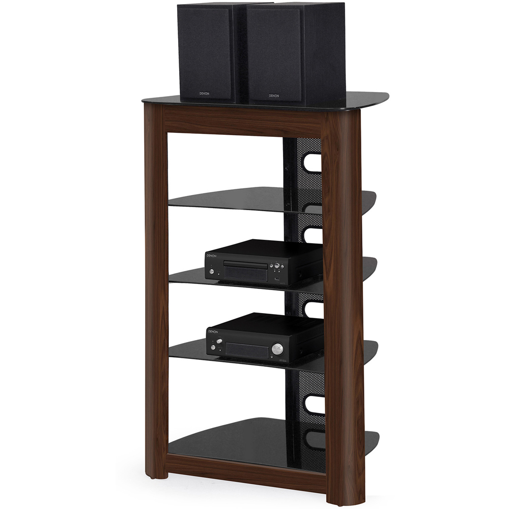 Centurion Supports Zinnia 5 Shelf Black Glass with Walnut Fascia Flat Screen Image 3