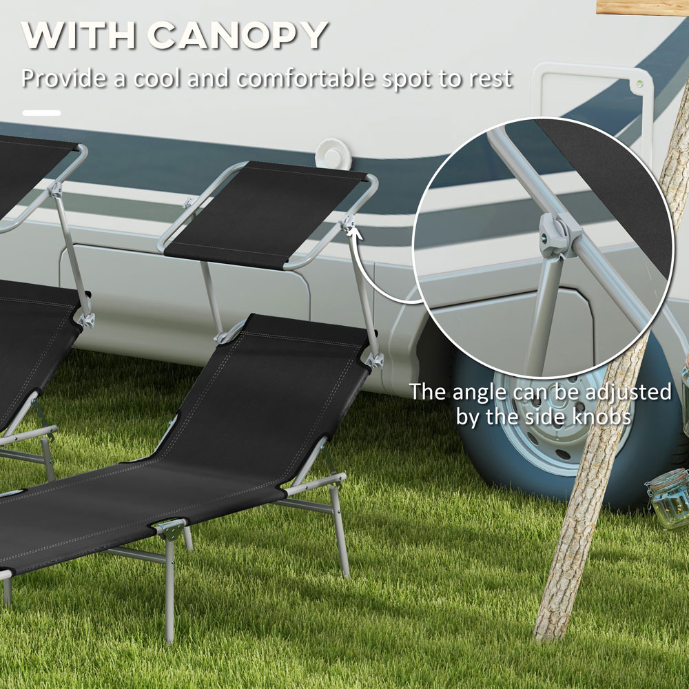 Outsunny Set of 2 Black 4 Level Adjustable Folding Sun Lounger with Sunshade Image 6