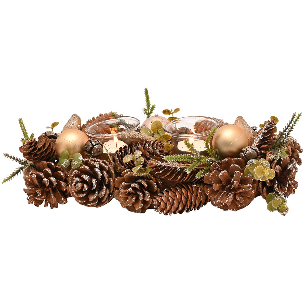 The Seasonal Gift Co. 2 Glass Gold Glitter Pinecone Candleholder Image 3