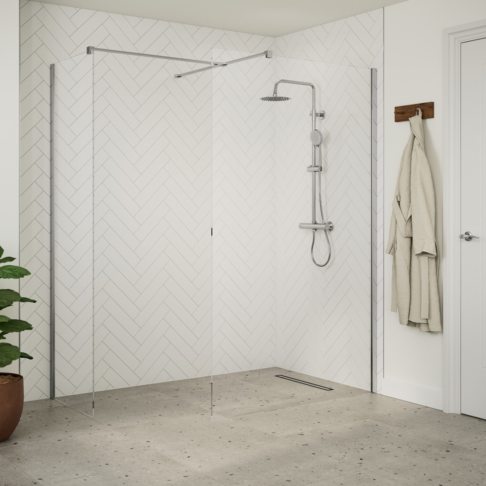 Bathstore Nero Glass Wetroom Shower Panel with Chrome Profile and Side Bar 500mm Image 2