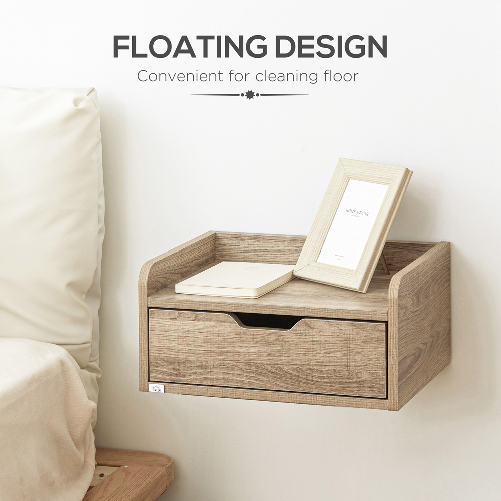 Portland Single Drawer Natural Floating Bedside Table Set of 2 Image 7