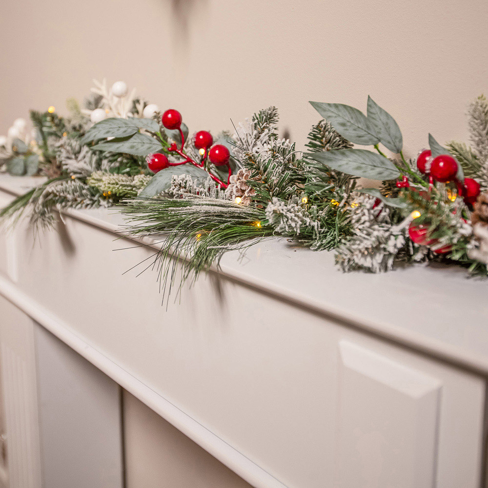 The Christmas Centre 100 Warm White LED Pre-Lit Jack Frost Garland with Berries and Pinecones 180cm Image 6