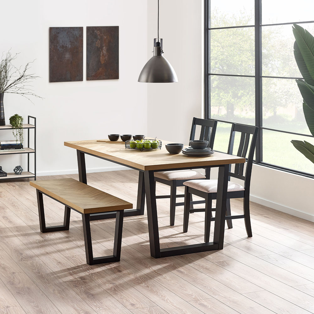 Julian Bowen Hilton 2 Seater White Oak and Black Dining Bench Image 6