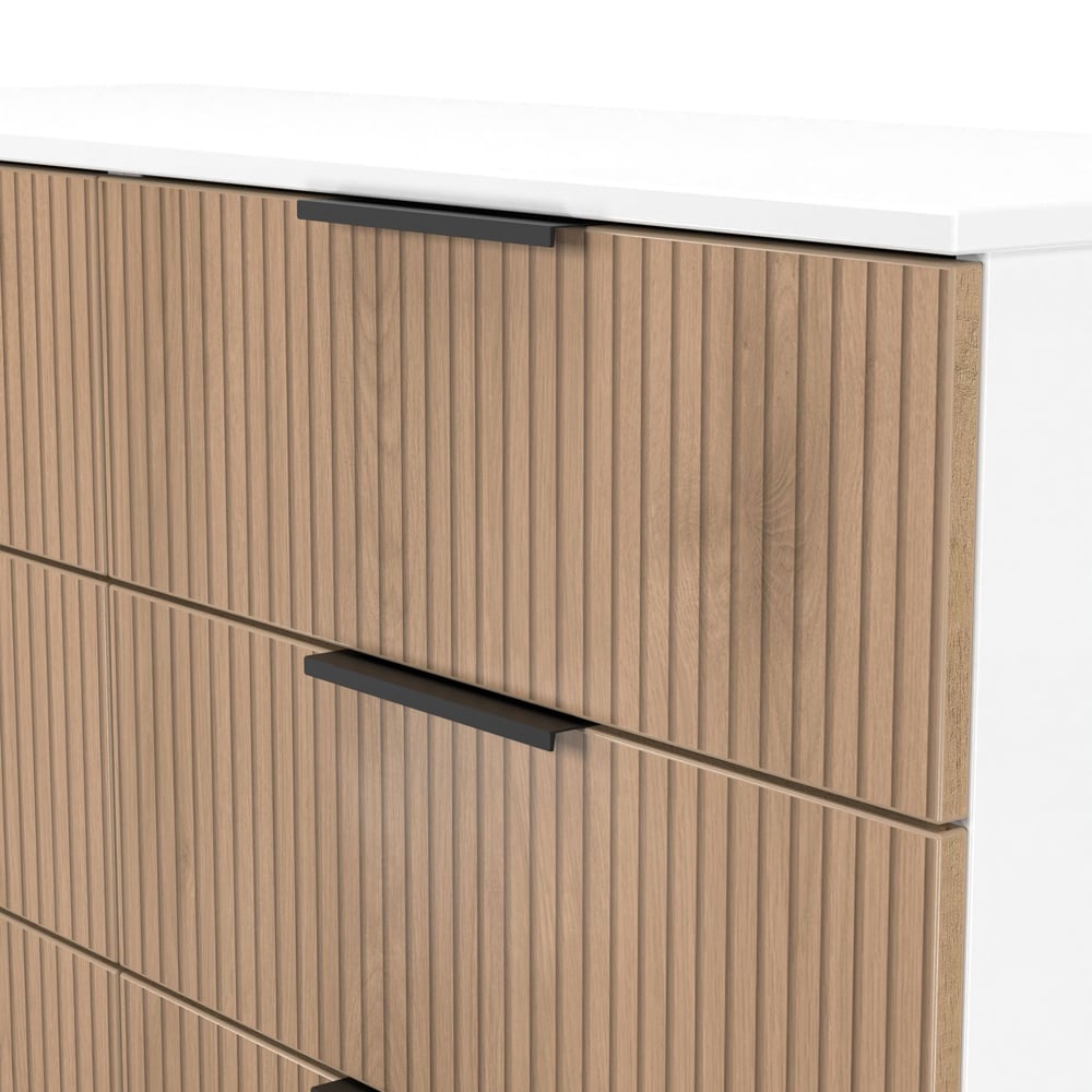 Crowndale Java 6 Drawer Slatt Effect and White Wide Midi Chest of Drawer Image 6