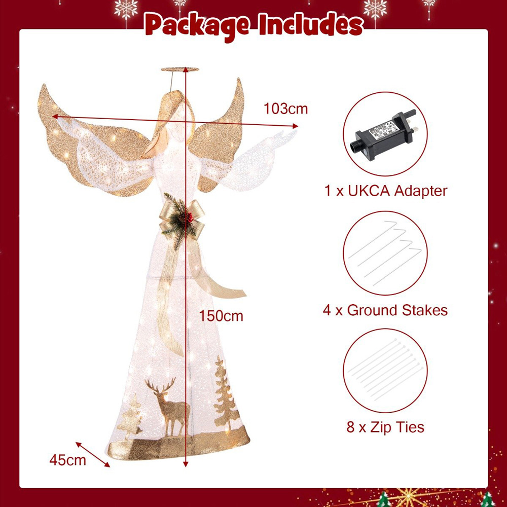Costway 100 LED Lighted Angel Christmas Decoration 4.9ft Image 8