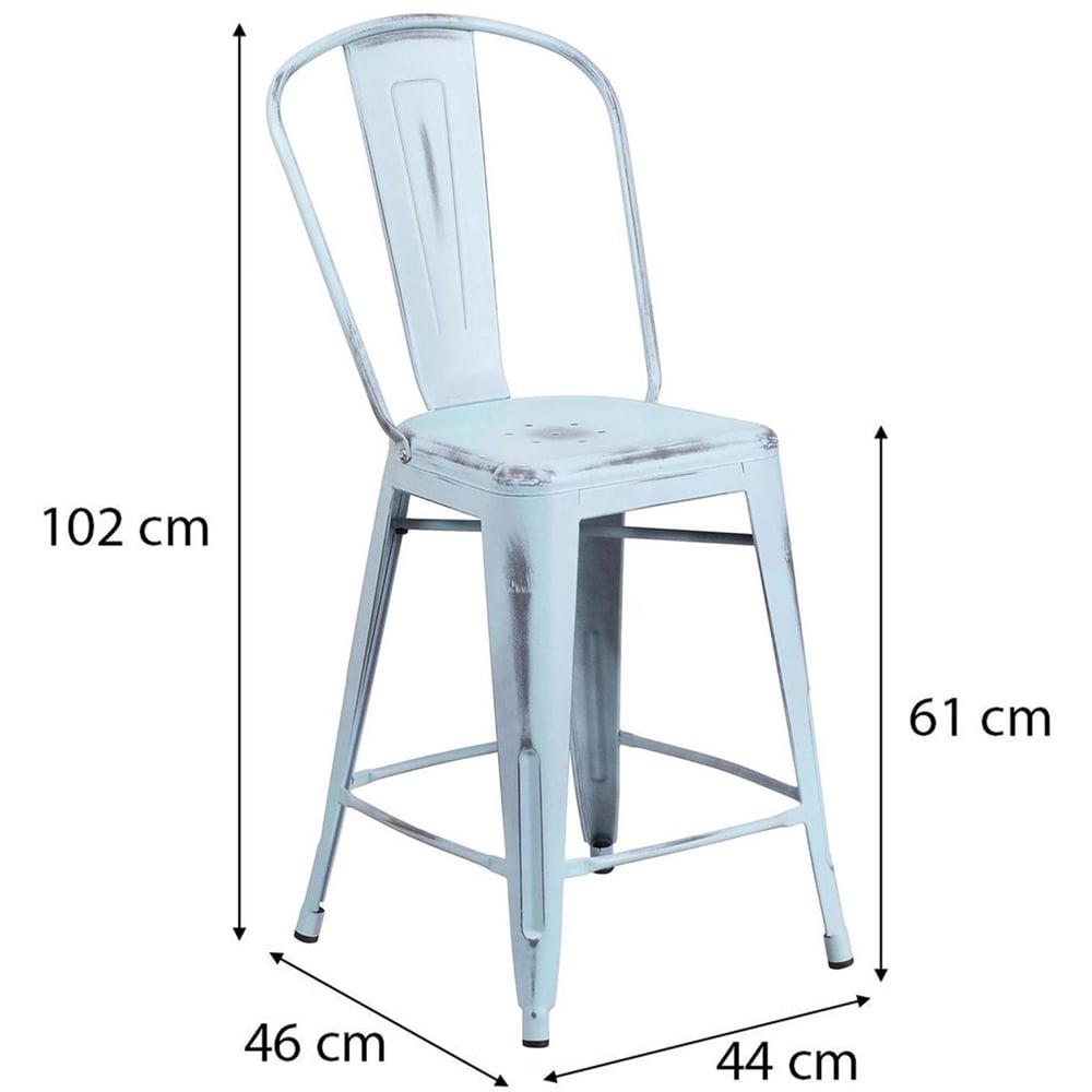 FWStyle Antique Pastel Blue Steel Bar Stools Set of 4 Image 7