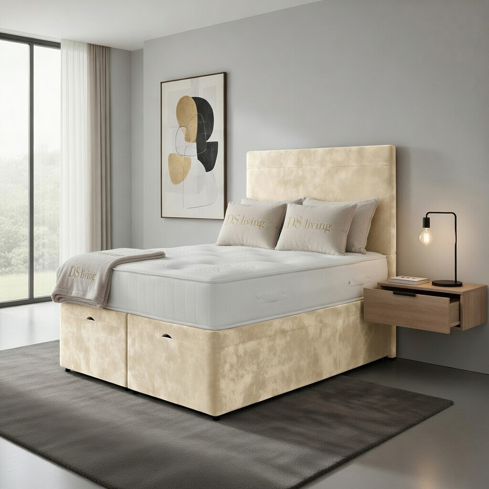 DS Living Muse Super King Size Cream Plush Velvet Divan Bed Image 3