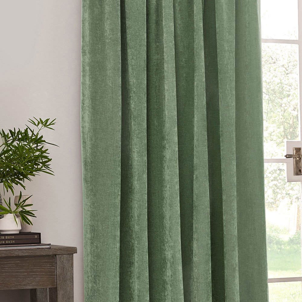 Yard Green Heavy Chenille Velvet Pencil Pleat Curtains 117 x 137cm Image 2