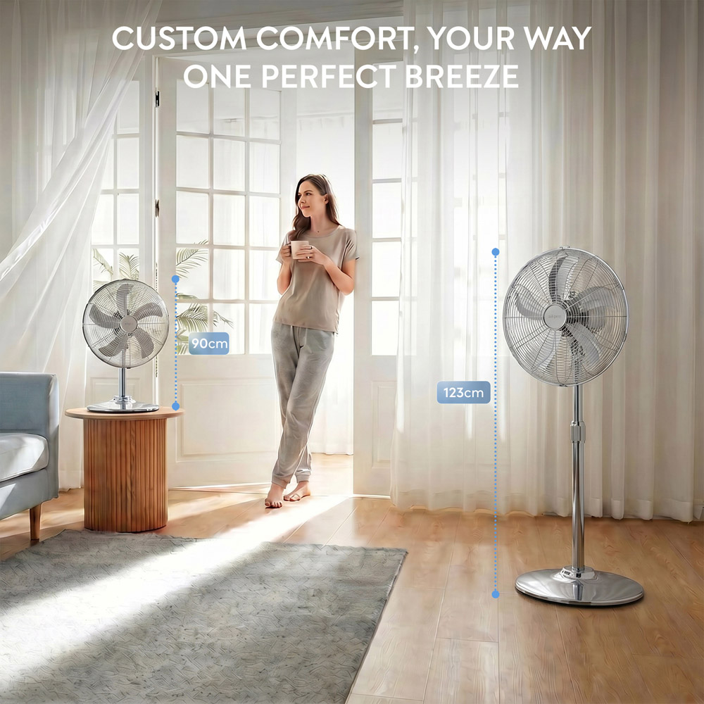 Air Pro Chrome Height Adjustable Oscillating Standing Pedestal Fan 16 inch Image 8