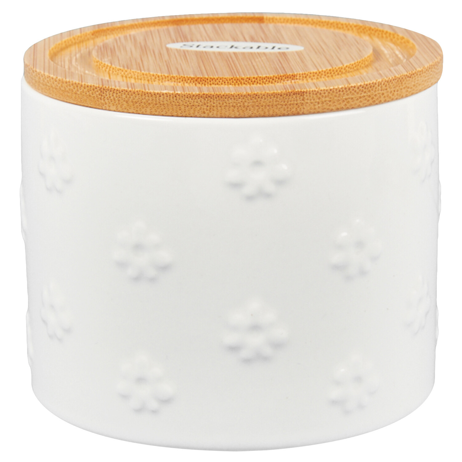 Embossed White Flower Stacking Canister - White Image 1