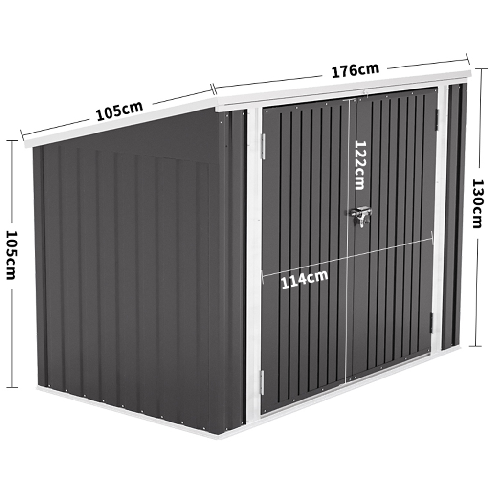 H&O Direct 5.8 x 3.4ft Charcoal Black Metal Pent Garden Storage Shed with Hinged Lid Image 4