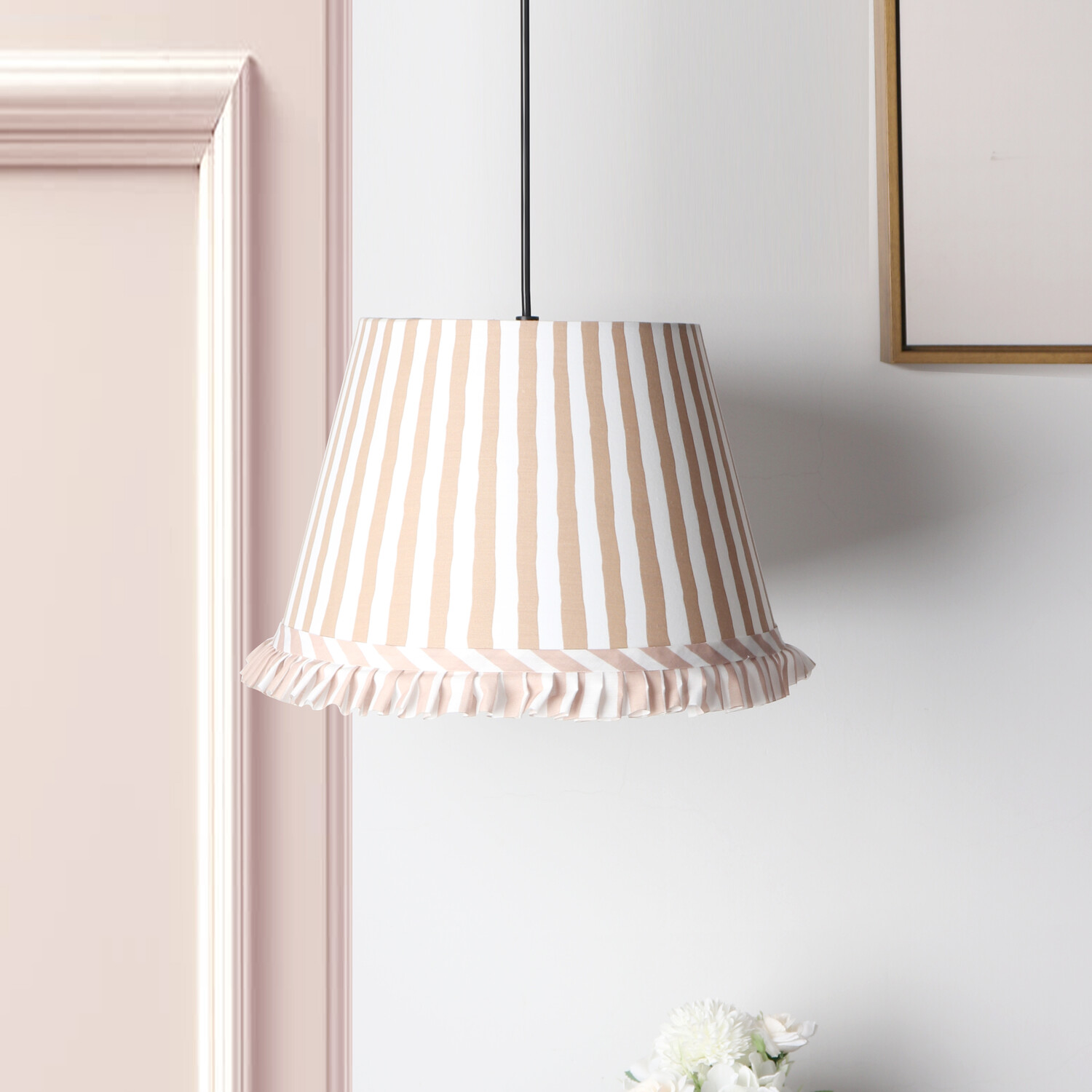Neutral Stripe Tassel Lamp Shade Brown Image 2