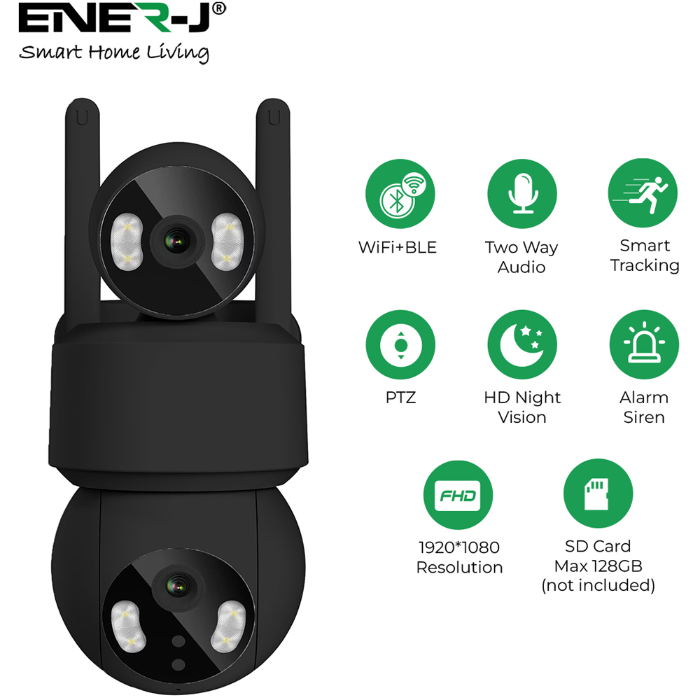 Ener-J Black Dual Lens Smart WiFi Outdoor IP Dome Camera Image 2
