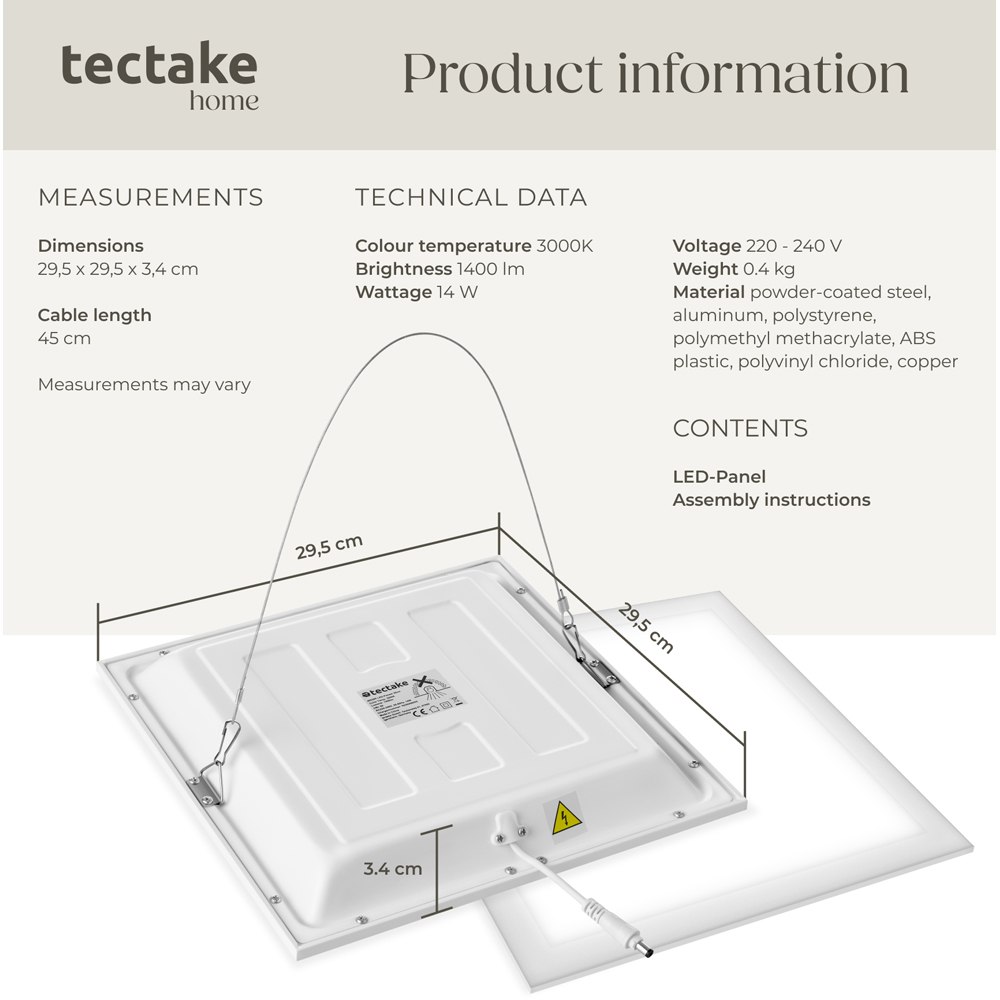 tectake Lucerna 14W 3000K Ultra Slim Warm White LED Panel Light 29.5 x 29.5cm Image 8