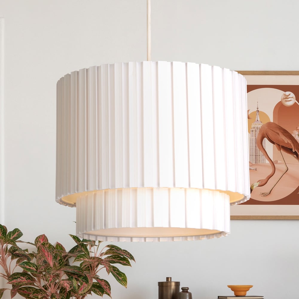 Lighting Collection Aurelia 2 Tier White Box Pleat Ceiling Shade Image 2