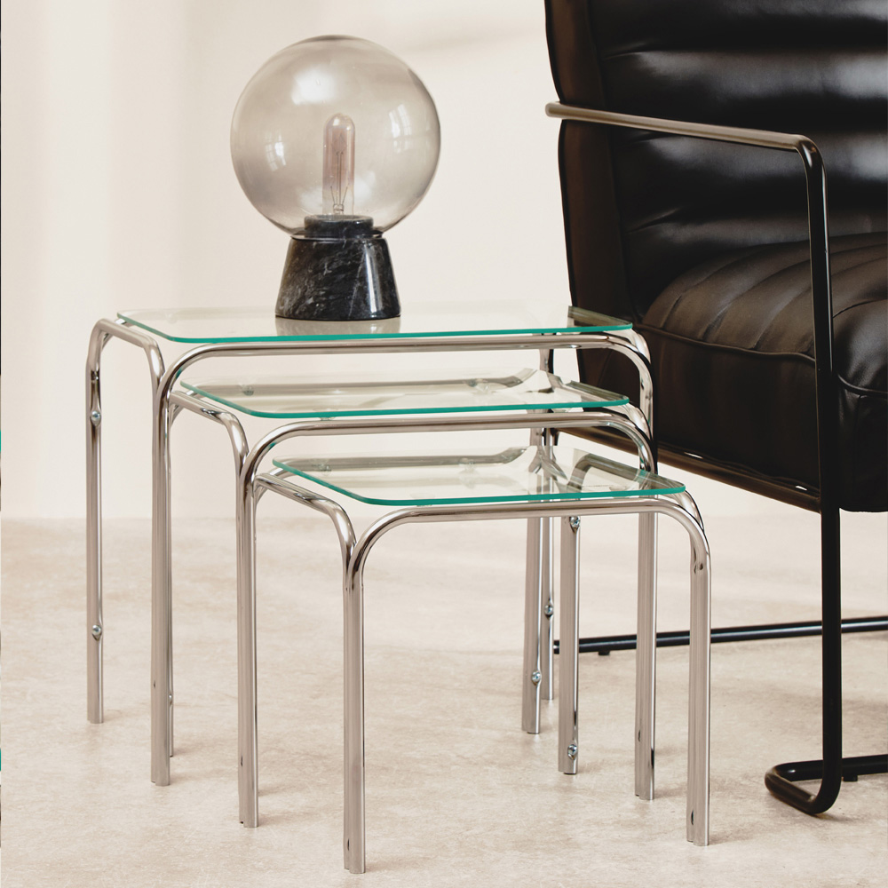 Premier Housewares Jordan Clear Glass Nest of Tables Set of 3 Image 2