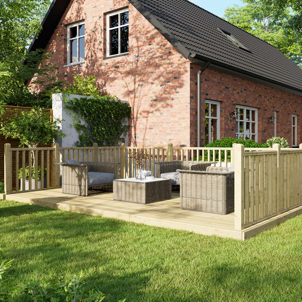 Power 12 x 18ft Timber Decking Kit With Handrails On 3 Sides Image 2