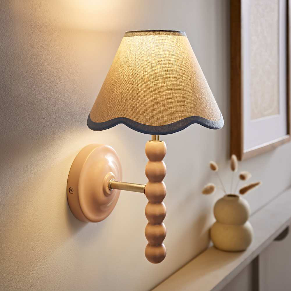 ValueLights Blue Trim Scallop Shade Pink Bobbin LED Wall Light with Bulb 2 Pack Image 3