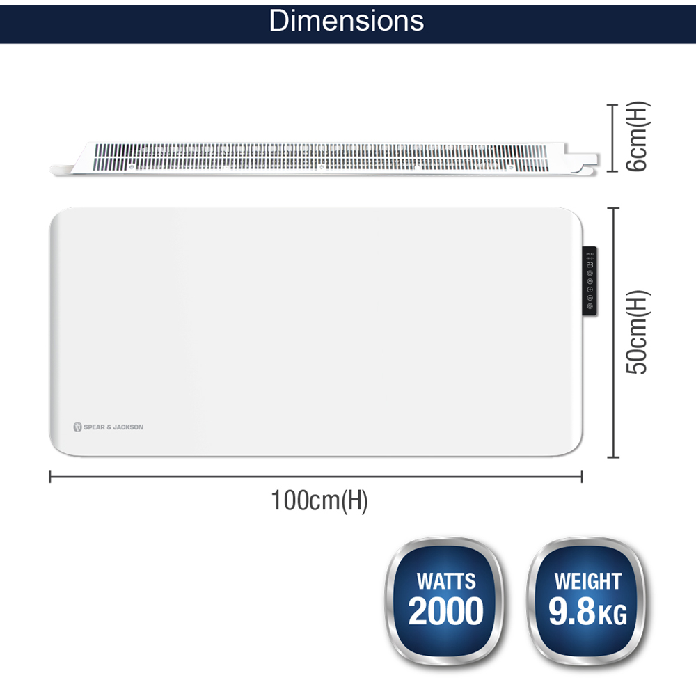 Spear & Jackson White Panel Wall Heater 2000W Image 9