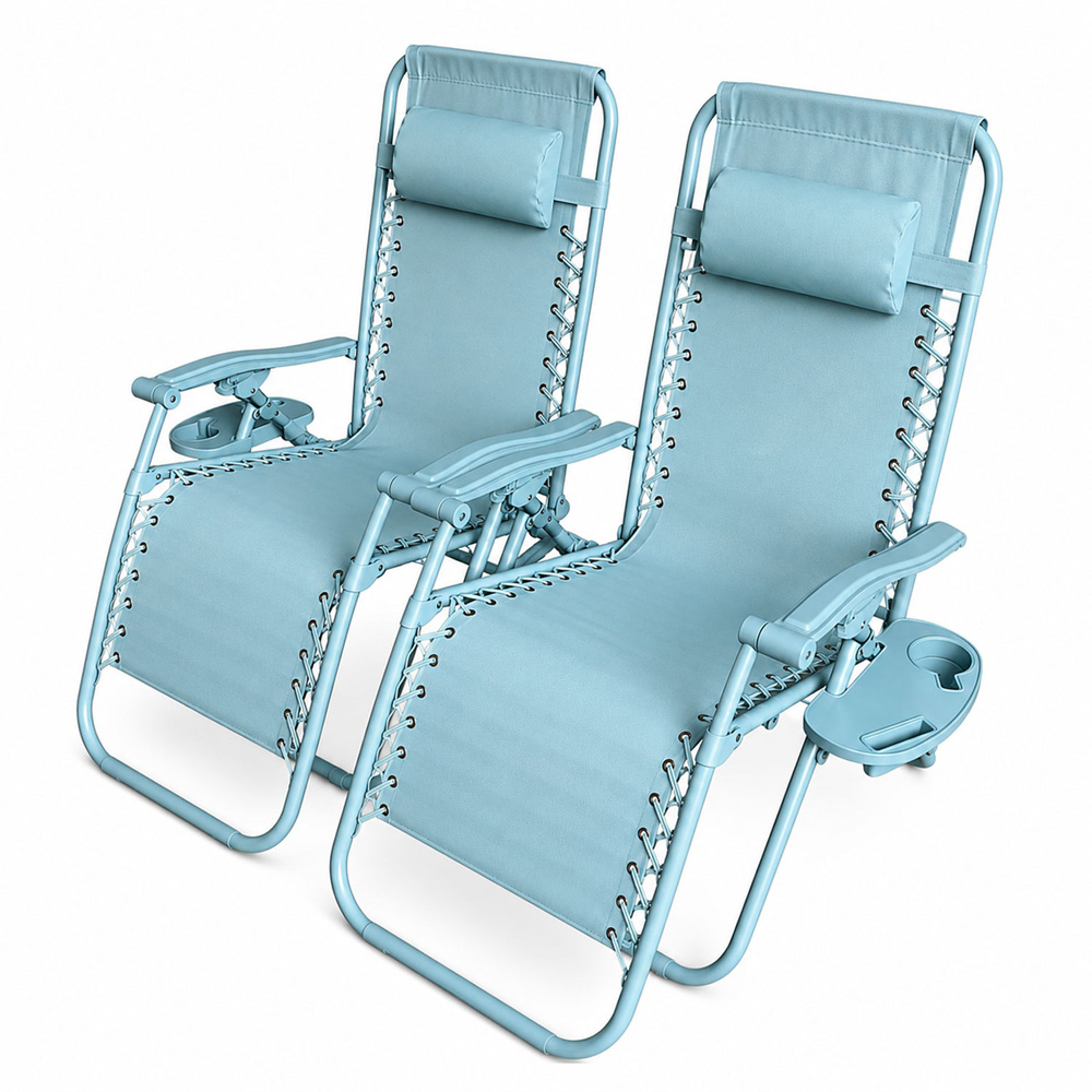 Neo Set of 2 Blue Zero Gravity Reclining Foldable Sun Loungers Image 3
