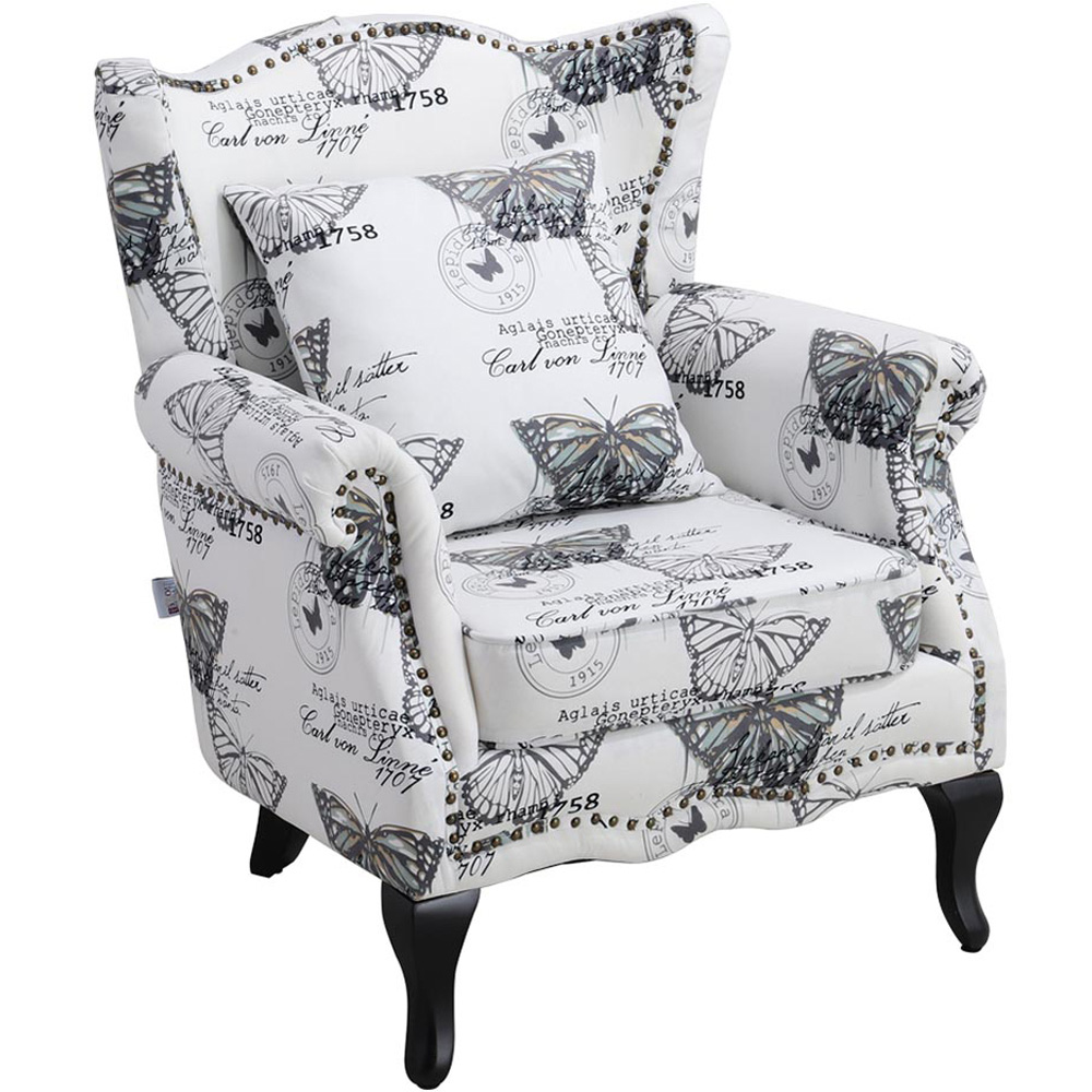 Living and Home Retro Butterfly Velvet Wingback Armchair Image 2