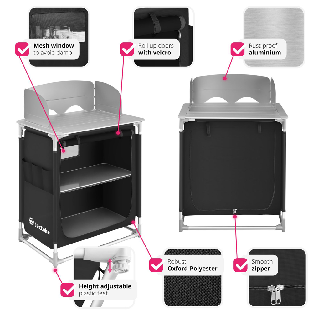 tectake 2 Compartment Black Foldable Camping Kitchen Image 8