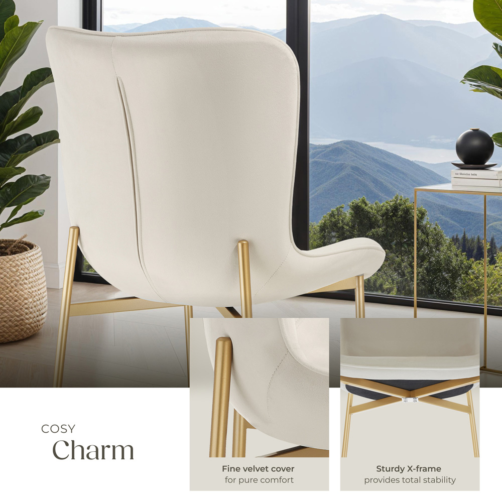 tectake Tessa Beige and Gold Velvet Padded Dining Chair Image 6