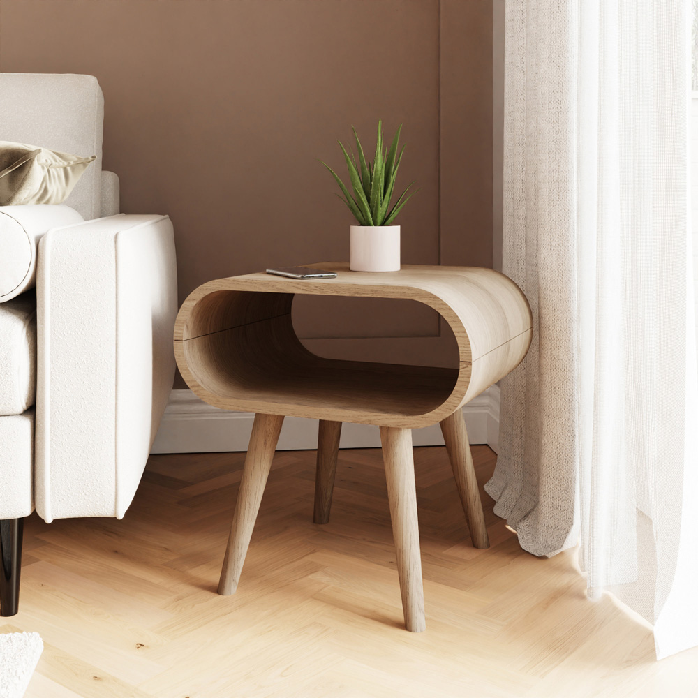 GFW Vionna Single Shelf Natural Oak Curved Side Table Image 6