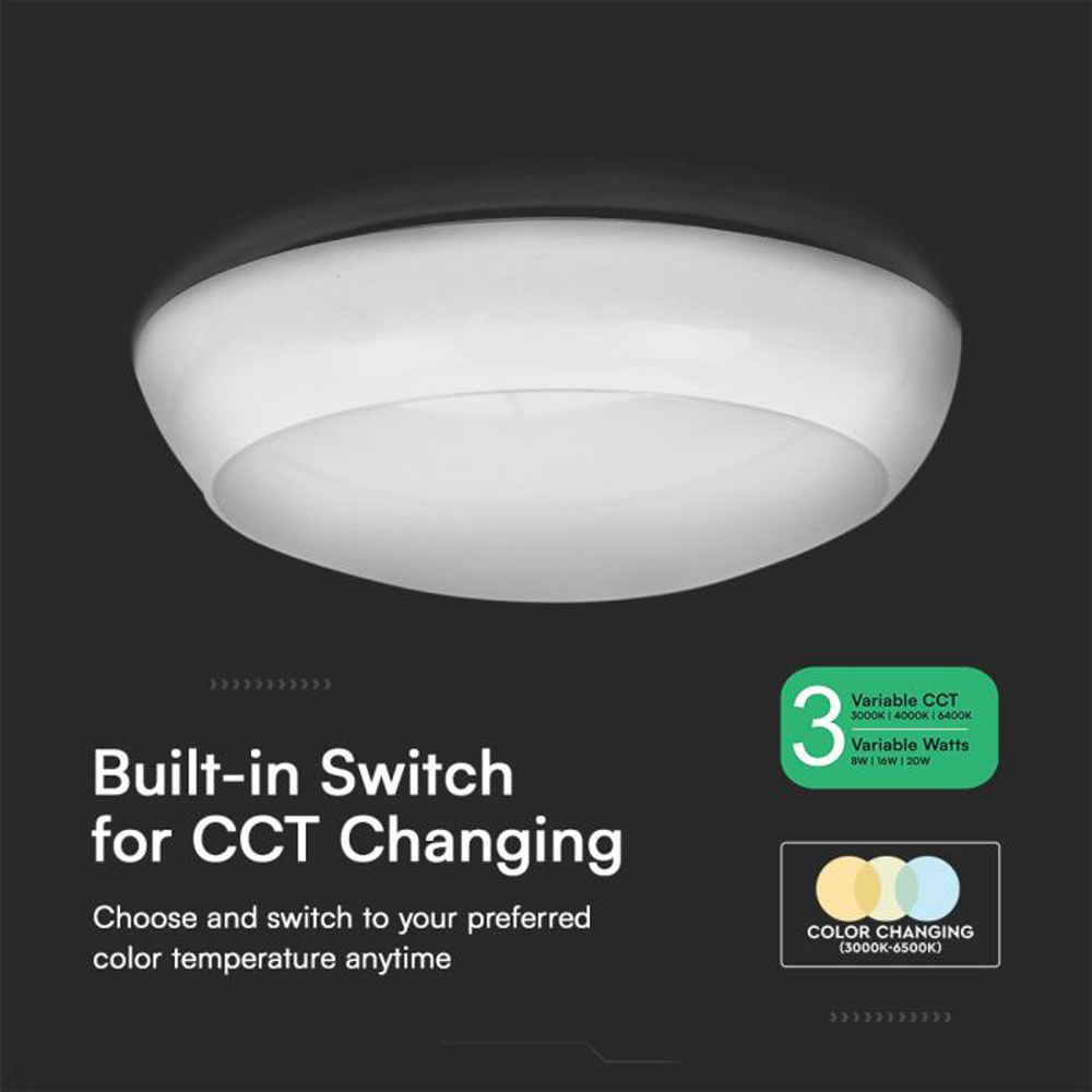 V-TAC All in One White Round CCT and Wattage Switchable Bulkhead Light with Emergency Image 7