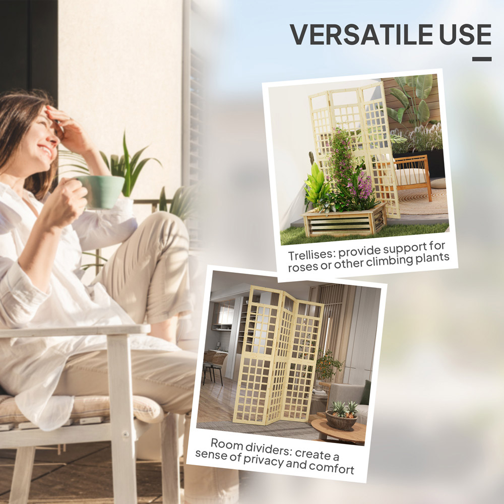 Outsunny 3 Panel Natural Wood Finish Garden Privacy Screen Image 7