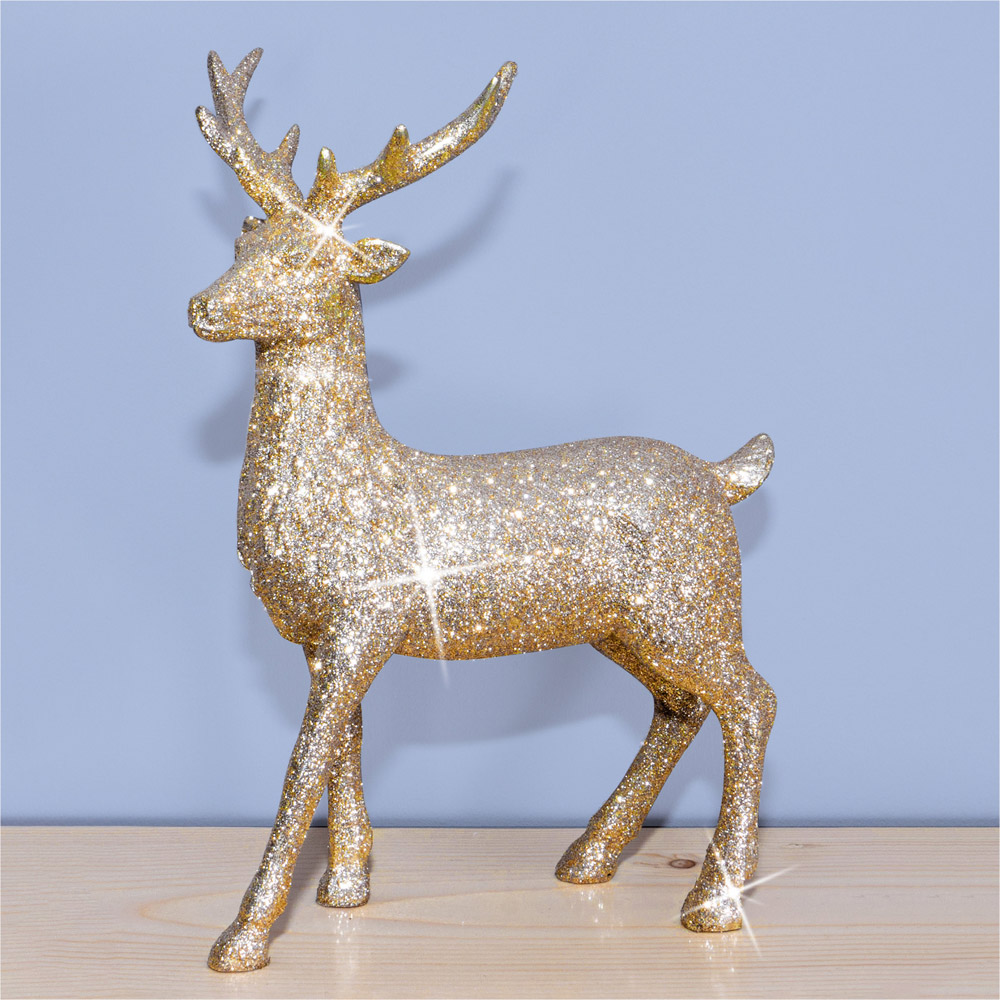 St Helens Gold Glitter Reindeer Christmas Decoration Image 2