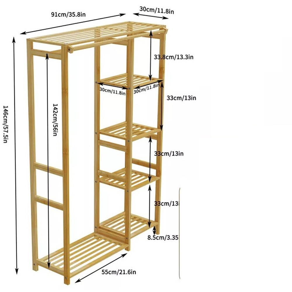 Modcraft Large 5 Shelf Bamboo Garment Rack with Clothes Rail Image 2