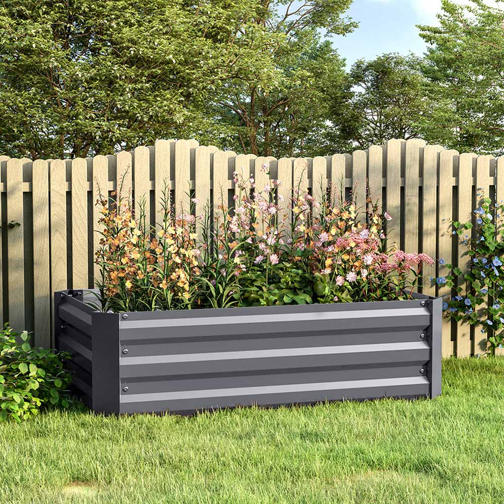 Living and Home 3.2 x 1.9ft Grey Rectangle Weather Resistant Steel Raised Garden Bed Image 8