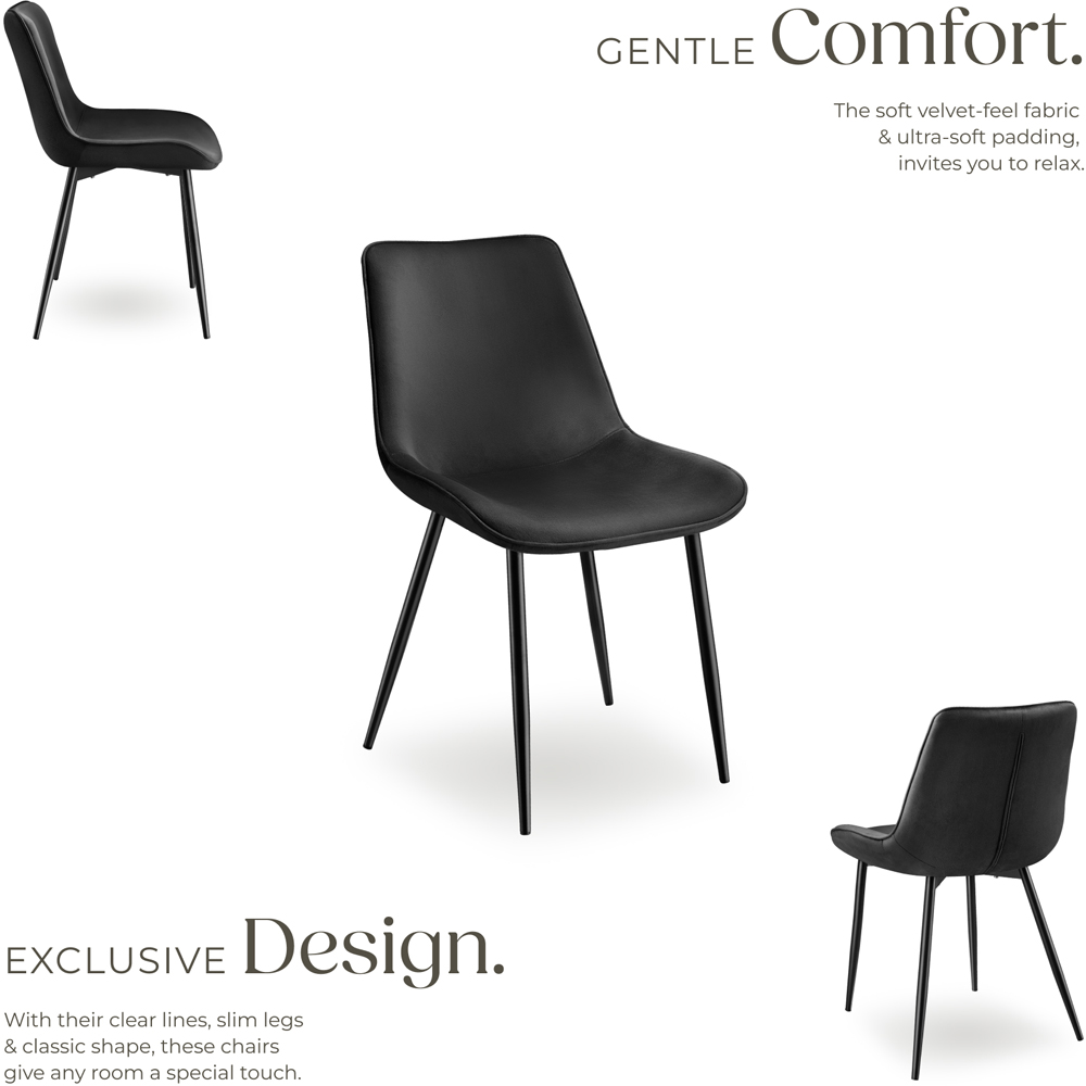 tectake Monroe Set of 2 Black Velvet Dining Chair Image 3