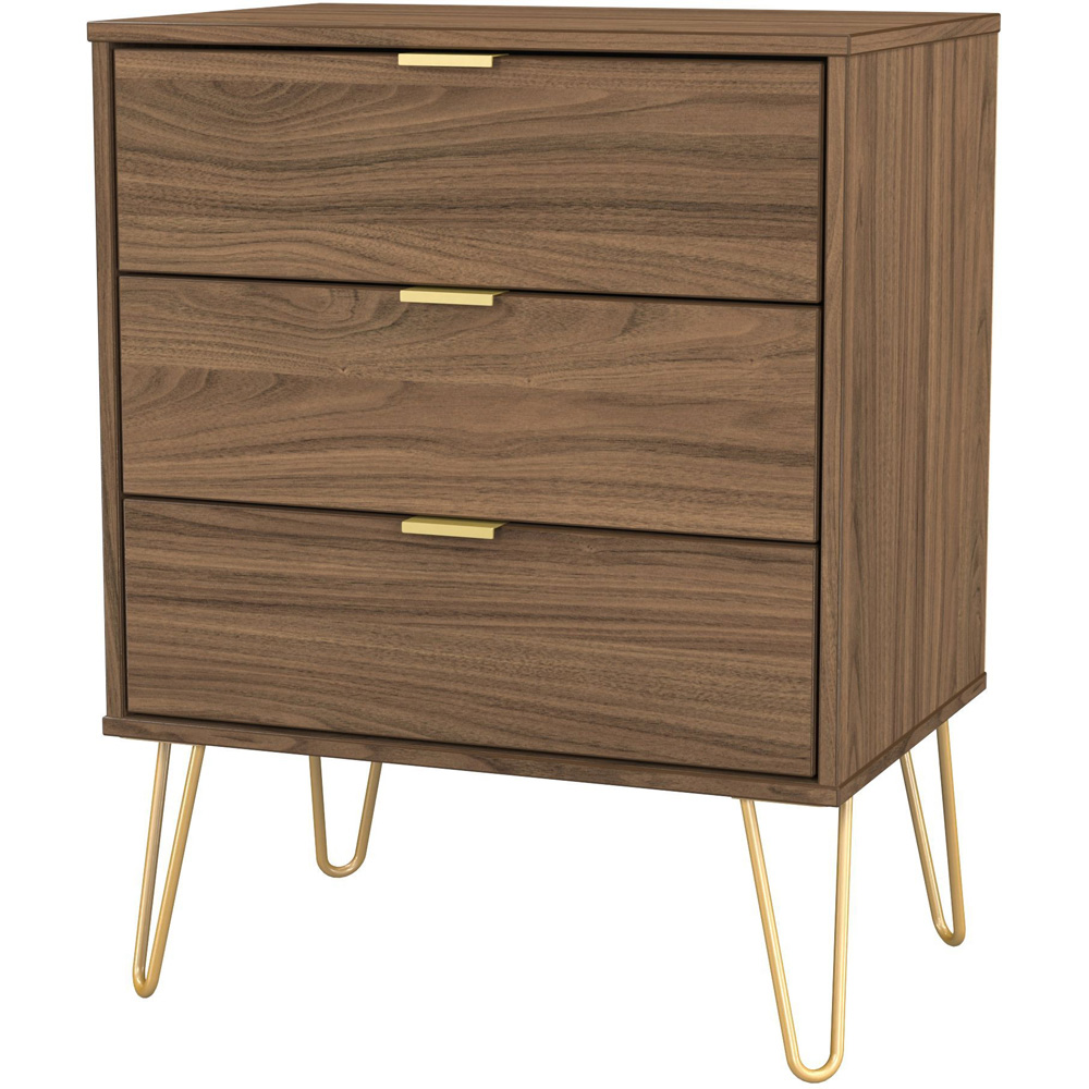 Crowndale Hong Kong 3 Drawer Carini Walnut Midi Chest of Drawers Ready Assembled Image 2