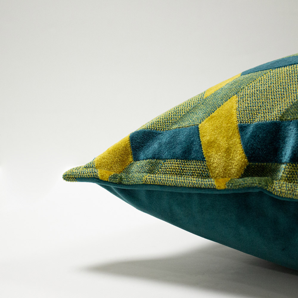 Paoletti Delano Teal and Gold Velvet Jacquard Cushion Image 5