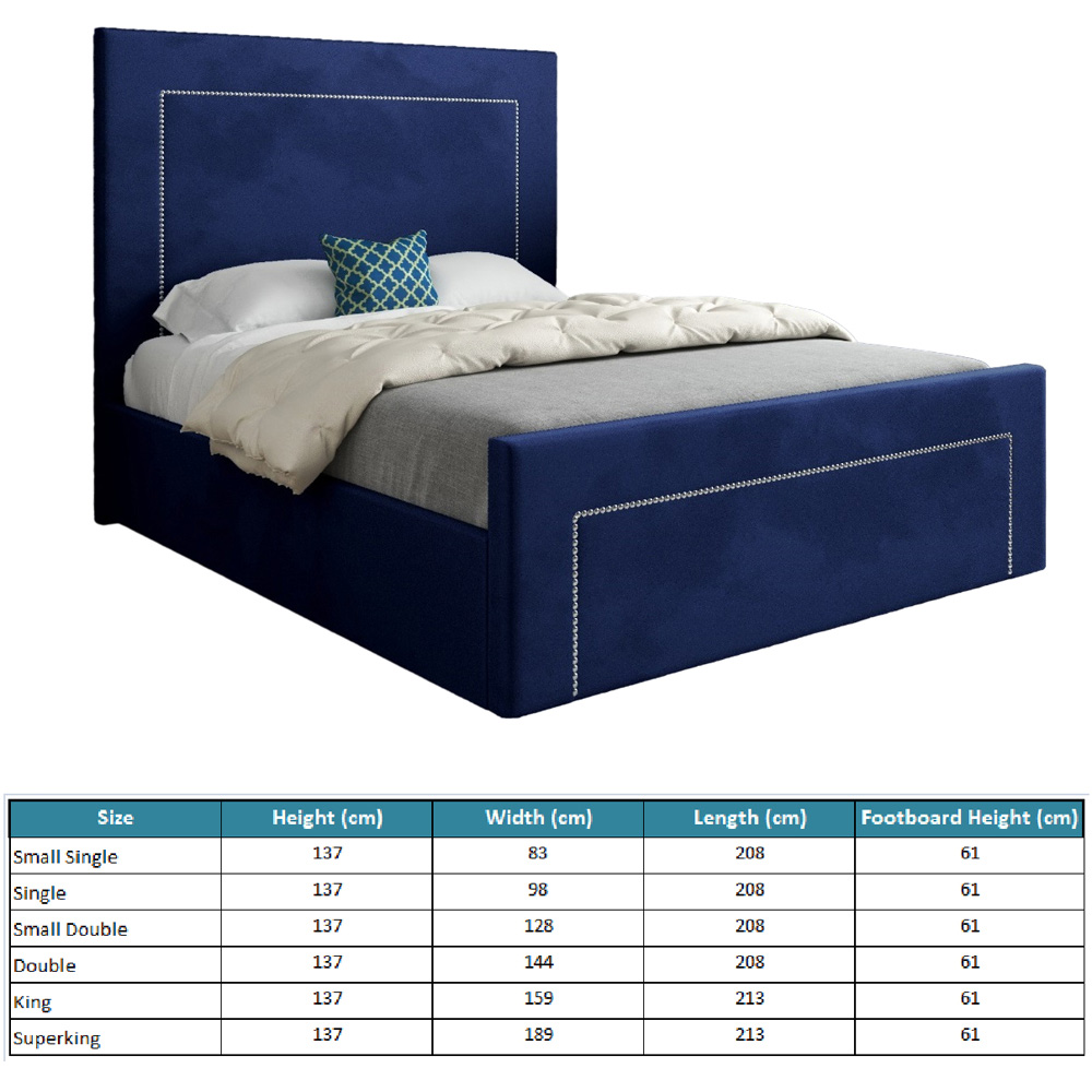 Lucca Blue Small Single Velvet Upholstered Bed Frame with High Headboard Image 7