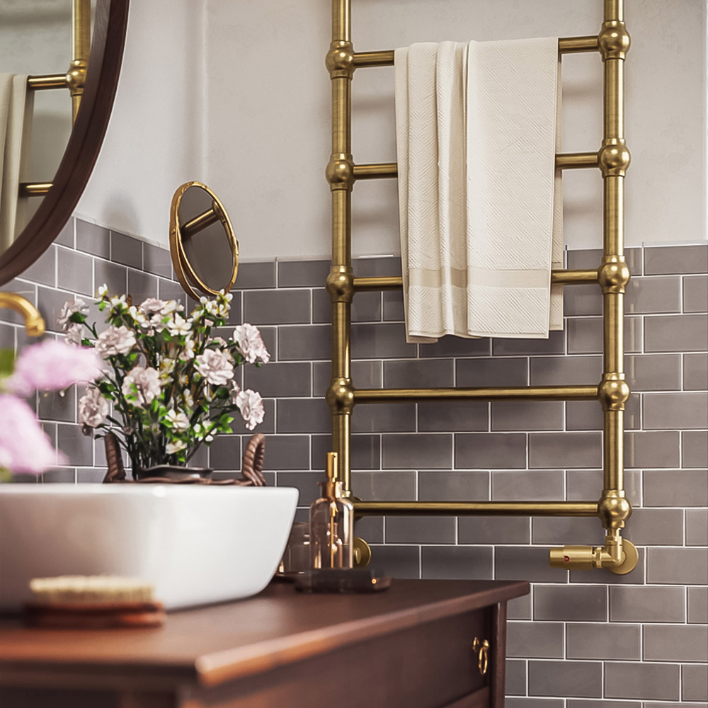 Terma Retro 1050BTU Brushed Brass Heated Towel Rail 1170 x 504mm Image 5