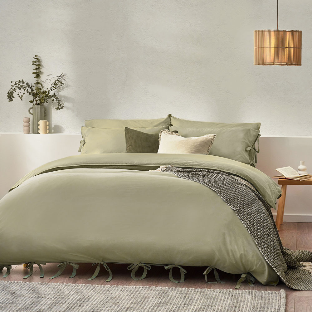 Yard Mallow Bow Tie Double Soft Sage Duvet Set Image 1
