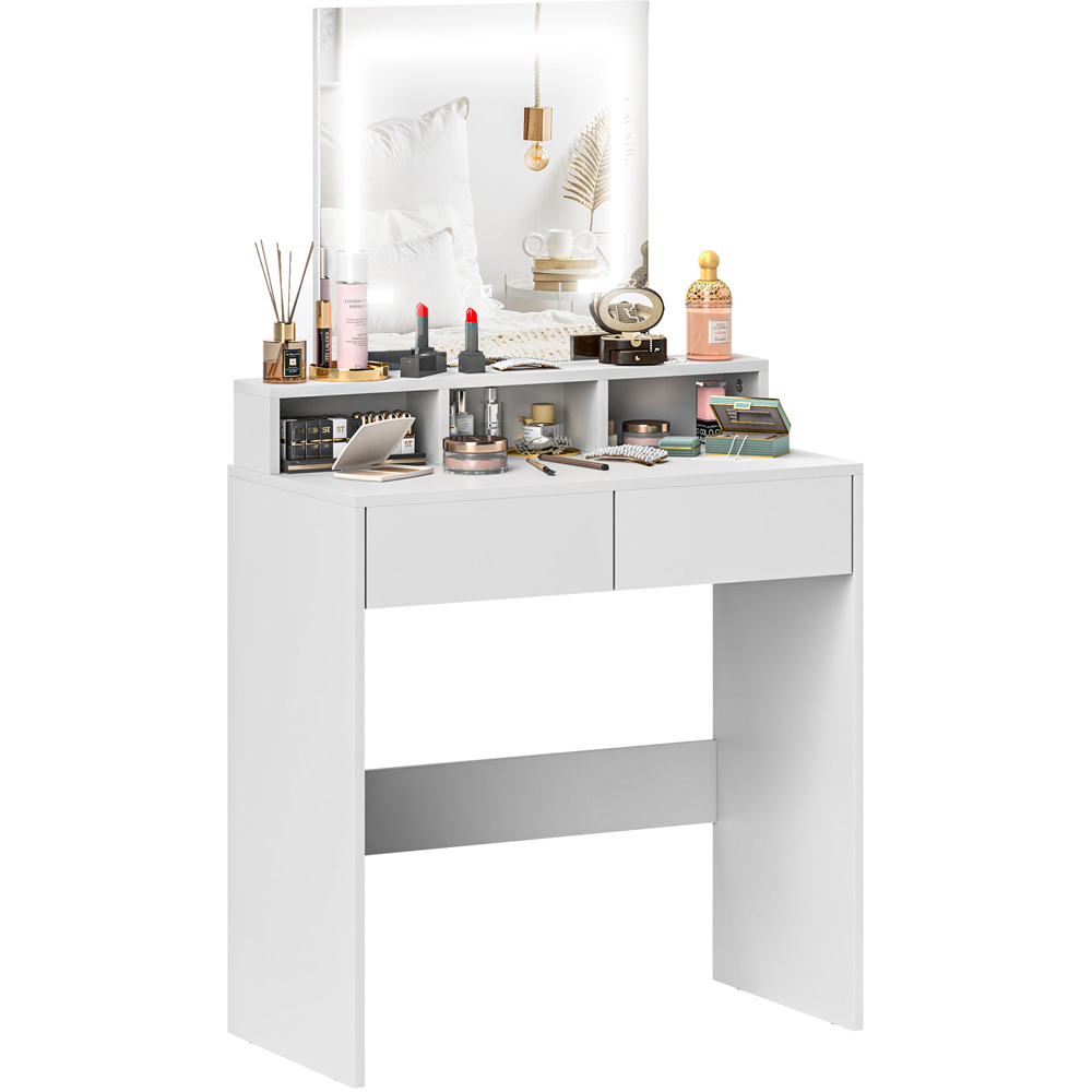 Portland 2 Drawer 2 Shelf White Dressing Table with LED Light Mirror Image 2