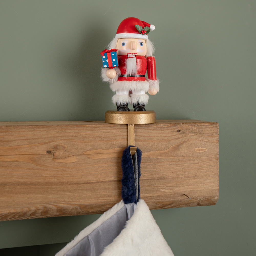 Samuel Alexander Blue Plush Hanging Christmas Stocking with Faux Fur Trim and Pom Poms 55cm Image 5