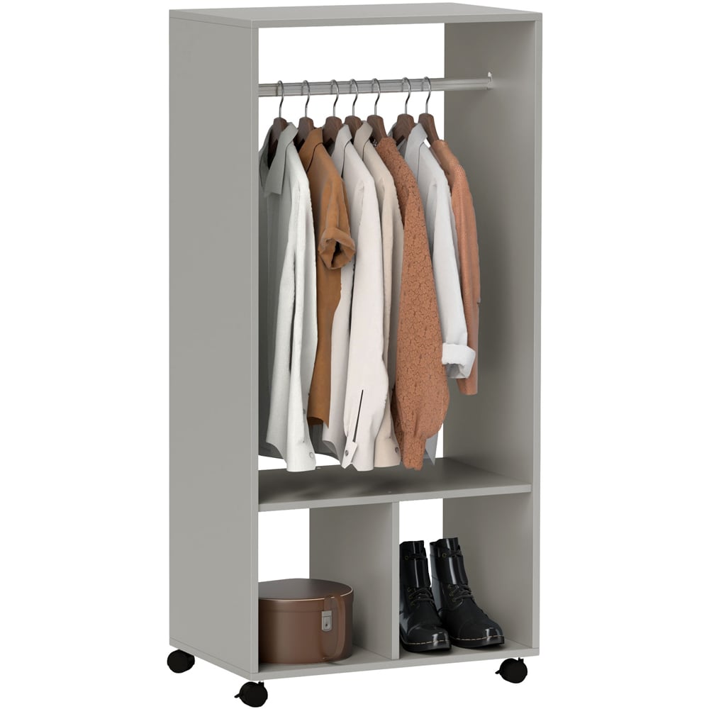 Portland 2 Shelf Grey Open Wardrobe with Hanging Rail Image 2