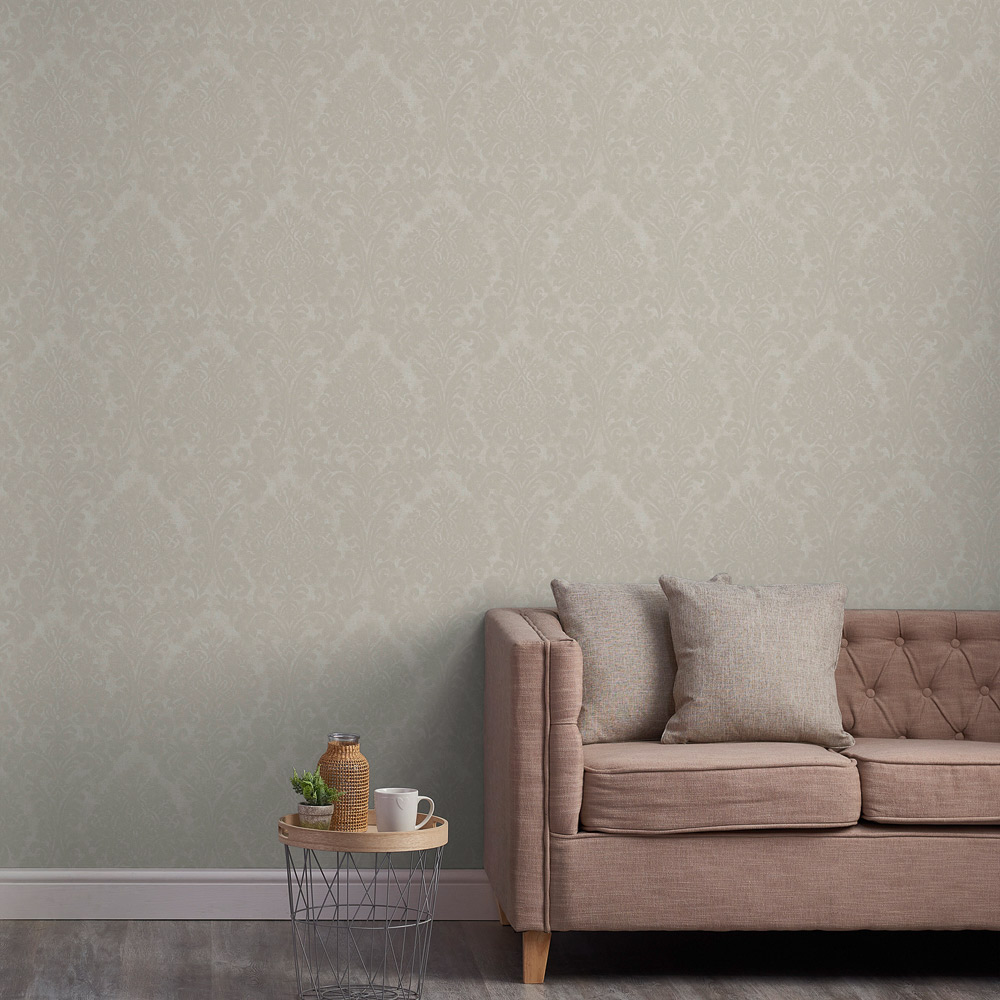 Grandeco Chenille Distressed Metallic Damask Cream Wallpaper Image 3