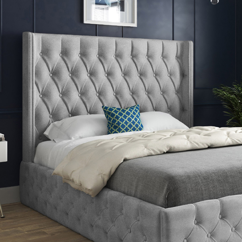 Turin Single Grey Soft Velvet Upholstered Bed Frame with Straight Winged Headboard Image 3