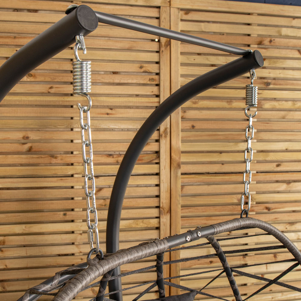 Samuel Alexander 2 Seater Rattan Hanging Garden Egg Chair with Grey Waterproof Cover Image 6