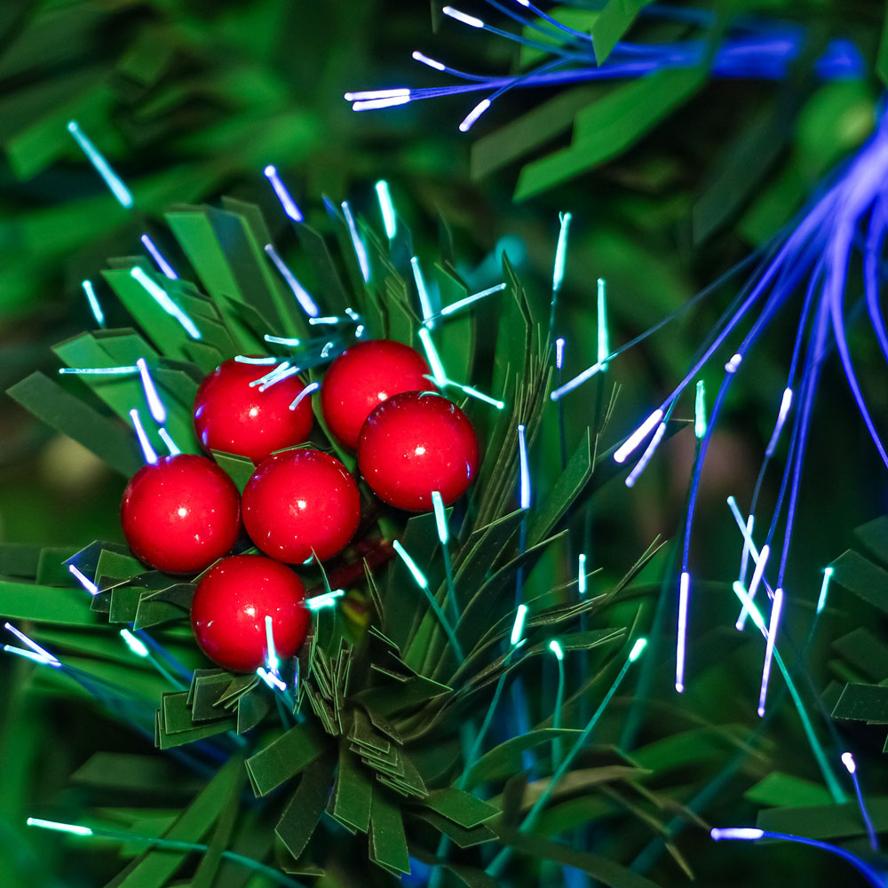 The Christmas Centre Warm White LED Green Fibre Optic Artificial Xmas Tree with Berries 6ft Image 4