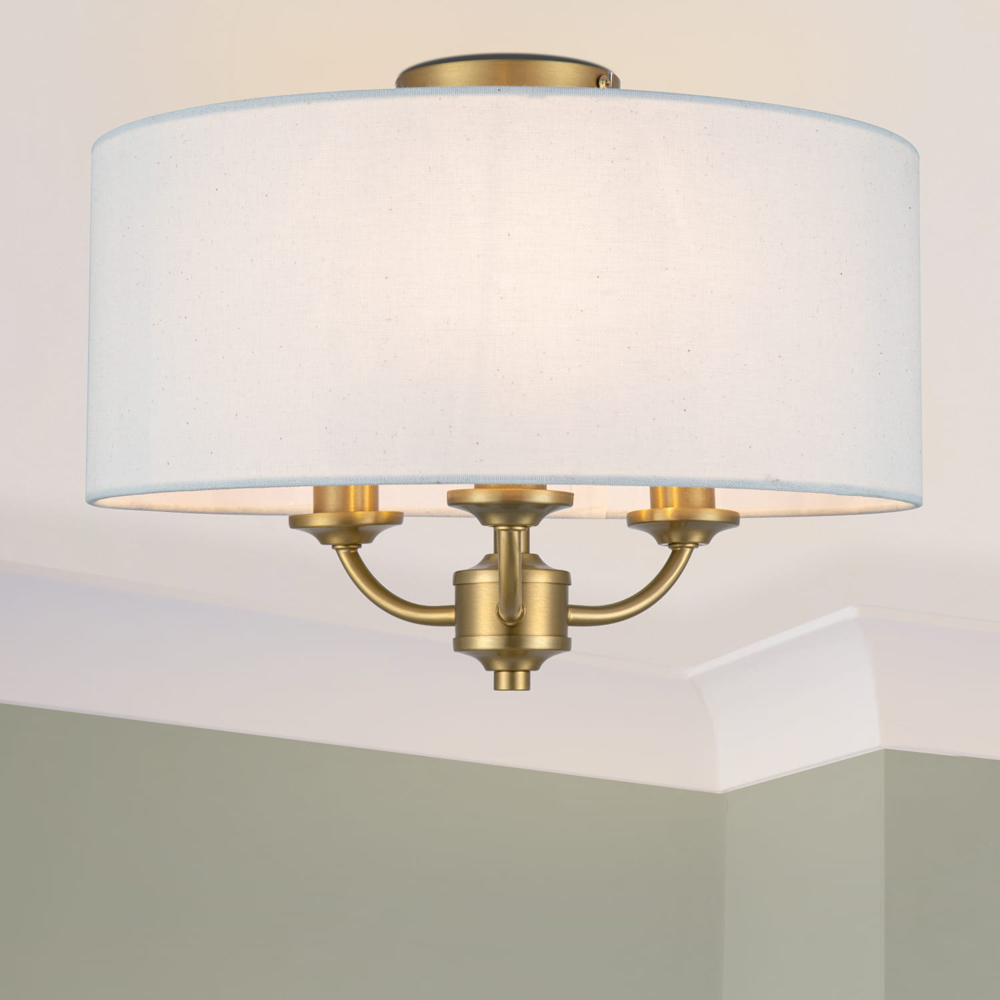 Cosylyte Winston 3 Light Faux Linen Outer Shade Ceiling Light Image 2