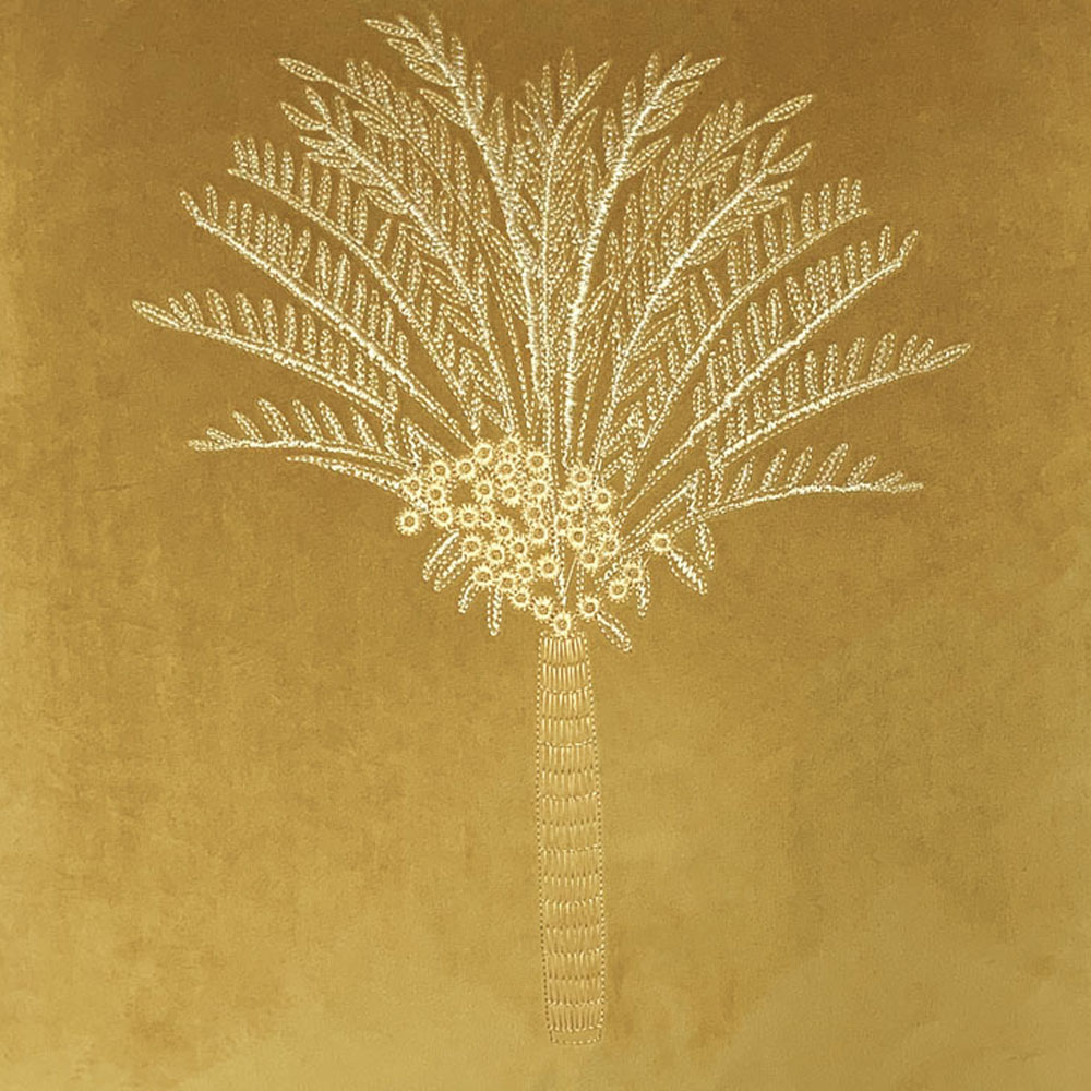 furn. Desert Palm Olive Embroidered Velvet Cushion Image 3